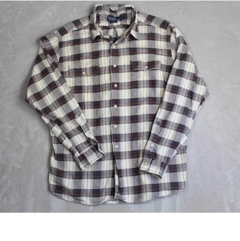 Polo Ralph Lauren Flannel Shirt Mens XXL Brown Plaid Benford Preppy Casual